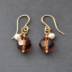 Brown Crystal Earrings 14K Gold Filled